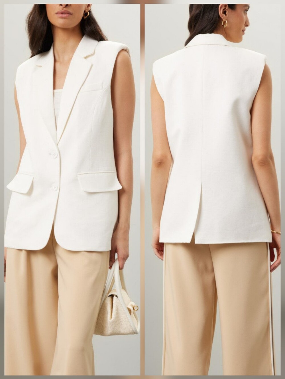 Endless Rose Linen Oversized Vest Blazer In White Linen Vest Sleeveless Size M